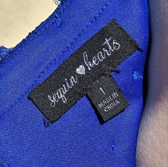 Sequin Hearts Blue Off-Shoulder Flutter Sleeve Gown - Picture 5 of 10